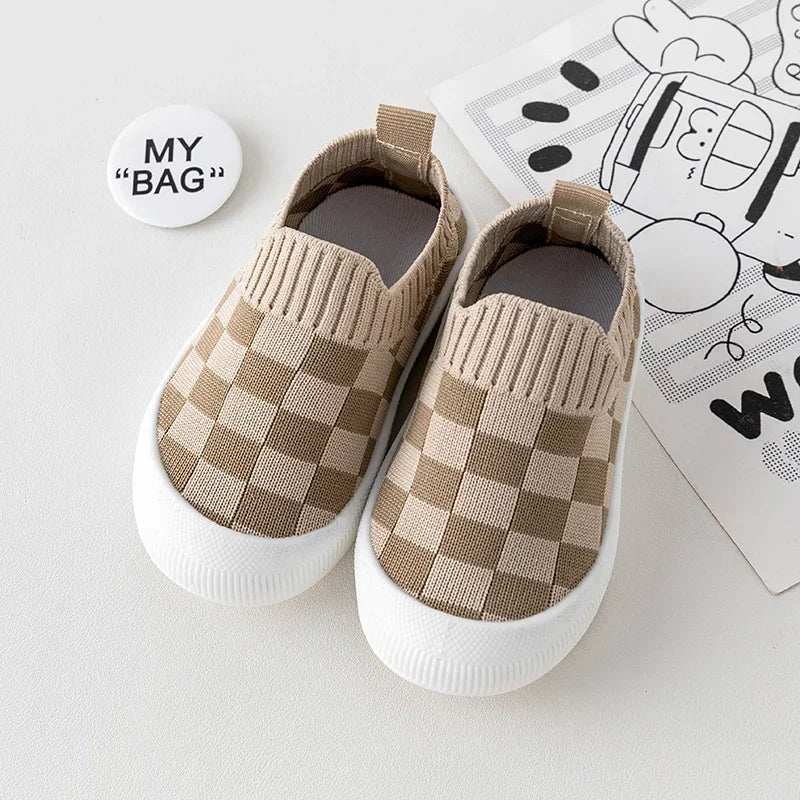 2025 Spring New Slip-on Toddler Shoes Baby First Walkers Boys Girls Autumn Non-Slip Classic Plaid Sneakers Sport Shoes