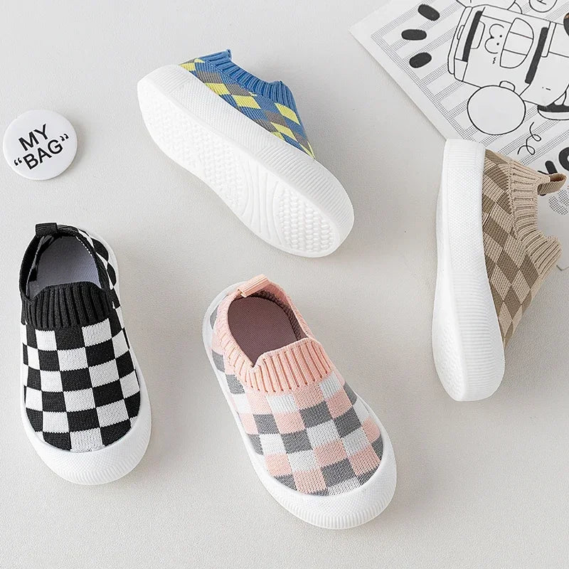 2025 Spring New Slip-on Toddler Shoes Baby First Walkers Boys Girls Autumn Non-Slip Classic Plaid Sneakers Sport Shoes