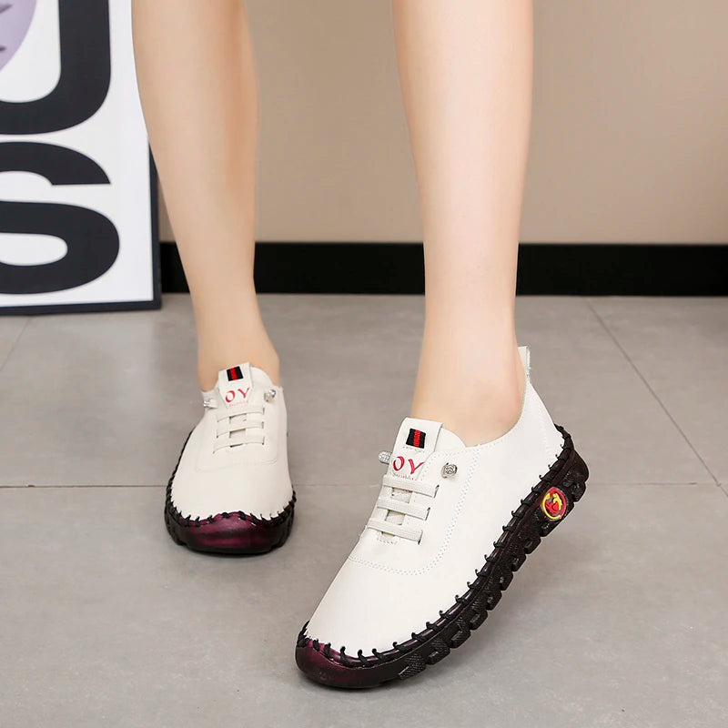 Sneakers Women Shoes Loafers Lace Up Leather Flat New Spring Ladies Casual Shoes Outdoor Travel and Walking Women Shoes