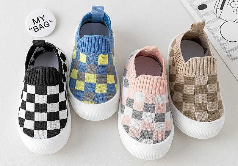 2025 Spring New Slip-on Toddler Shoes Baby First Walkers Boys Girls Autumn Non-Slip Classic Plaid Sneakers Sport Shoes