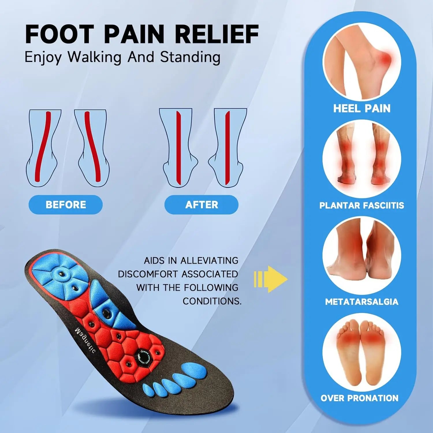 1Pair Acupressure Magnetic Therapy Insoles Slimming Breathable Running Shoes Cushion Feet Health Care Arch Support Sport Insoles