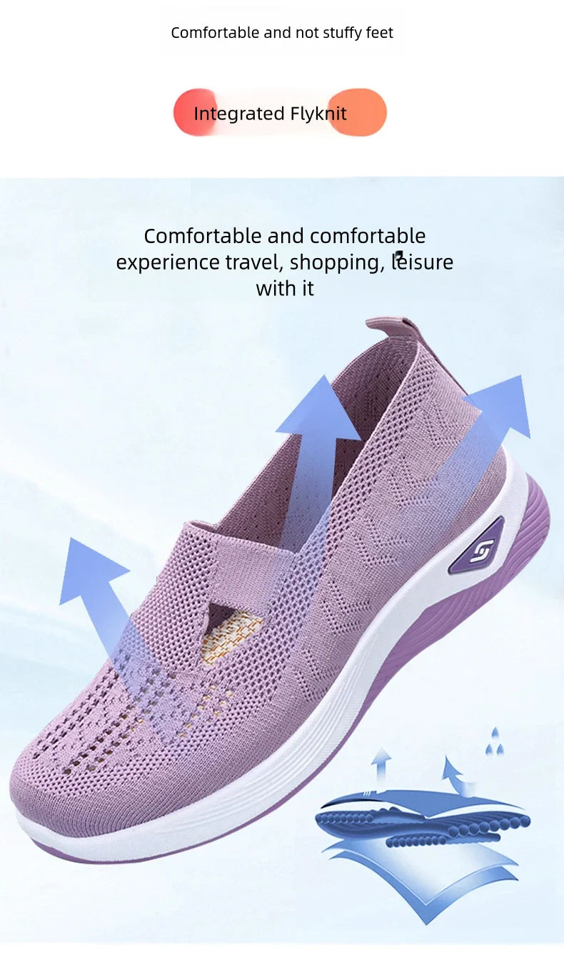 Women's shoes Solid Color Breathable Sneakers, casual sneaker women's summer sneakers, Low-top Knitted Casual Shoes Mom Shoes