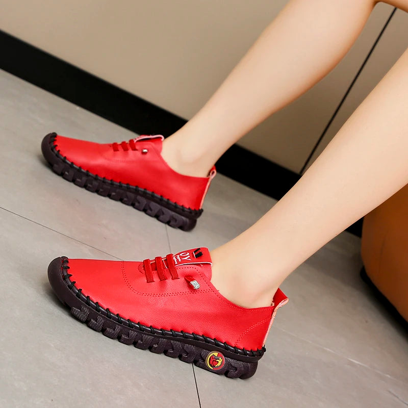 Sneakers Women Shoes Loafers Lace Up Leather Flat New Spring Ladies Casual Shoes Outdoor Travel and Walking Women Shoes