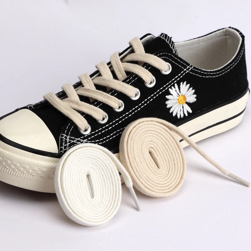 1Pair Cotton Flat Shoelaces Sneakers Canvas Shoe laces Women Men Shoelace White Black Beige Classic Laces for Shoes Strings