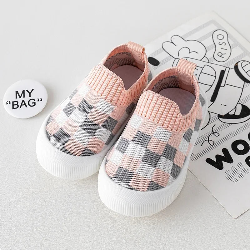 2025 Spring New Slip-on Toddler Shoes Baby First Walkers Boys Girls Autumn Non-Slip Classic Plaid Sneakers Sport Shoes