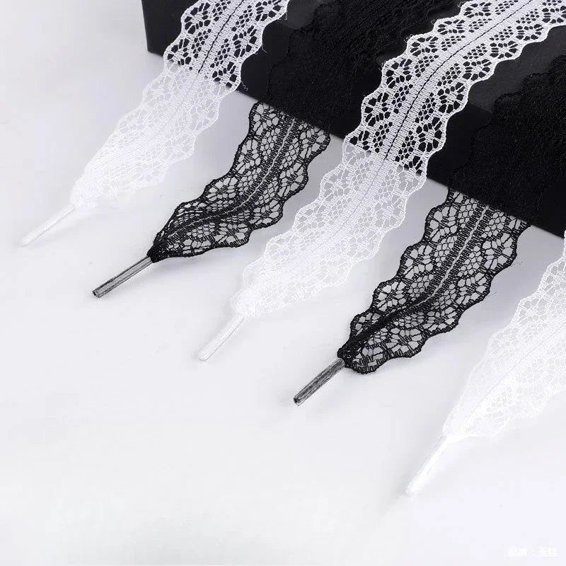 Hot Sale Lace Shoelaces for Women Casual Shoes 2.9CM Width Flat Shoelace for Sneakers Black White Shoe Laces Accessorices