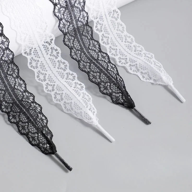 Hot Sale Lace Shoelaces for Women Casual Shoes 2.9CM Width Flat Shoelace for Sneakers Black White Shoe Laces Accessorices