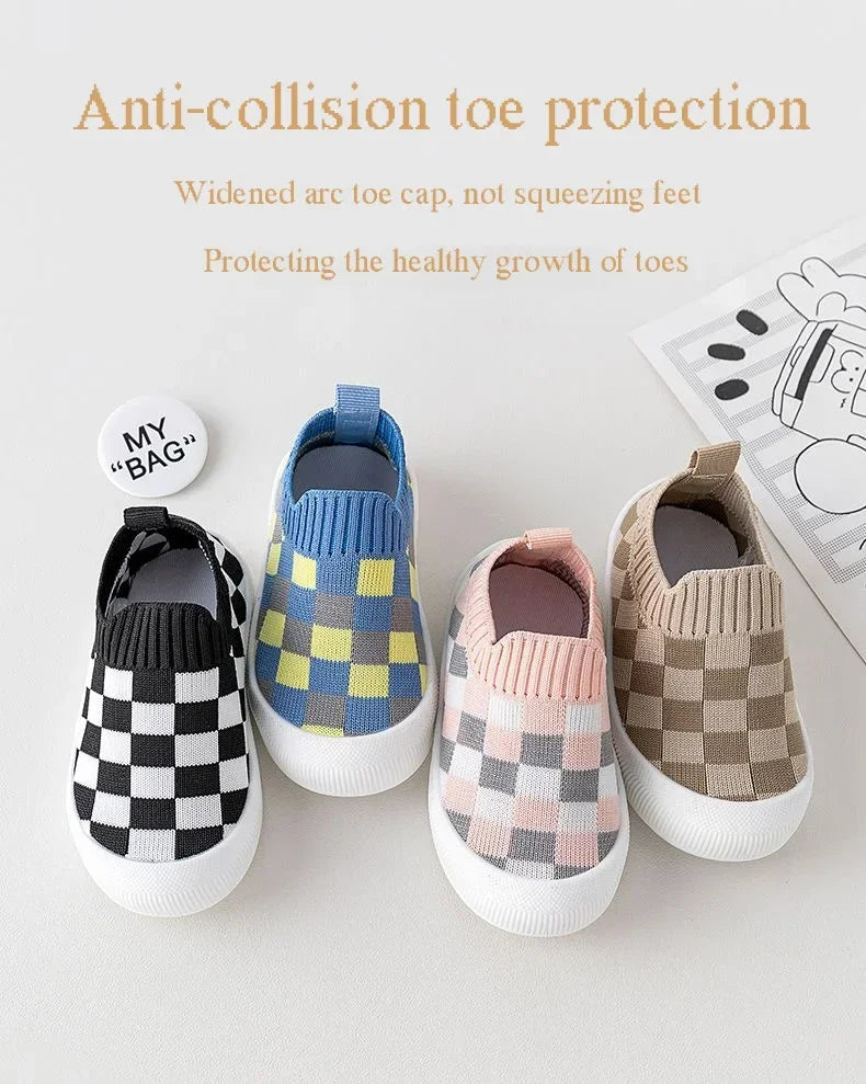 2025 Spring New Slip-on Toddler Shoes Baby First Walkers Boys Girls Autumn Non-Slip Classic Plaid Sneakers Sport Shoes