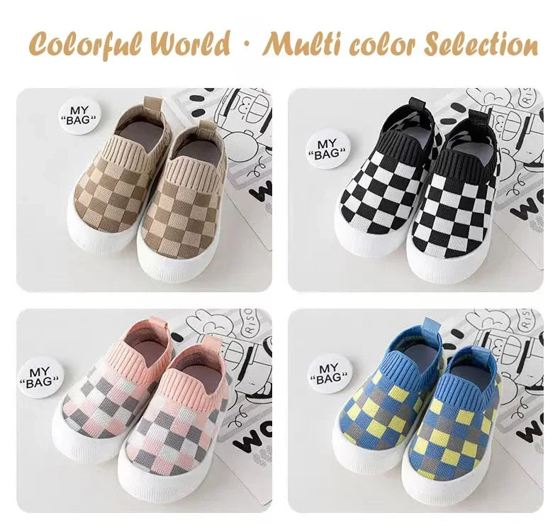2025 Spring New Slip-on Toddler Shoes Baby First Walkers Boys Girls Autumn Non-Slip Classic Plaid Sneakers Sport Shoes