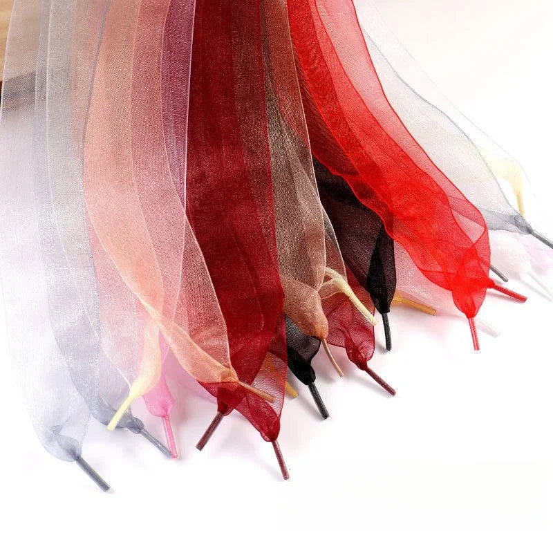 New 4CM Width Flat Silk Shoelace Chiffon Yarn Shoelaces Sneakers Rope Shoe Laces for Shoes 100/120/140/160CM Shoes Accessories
