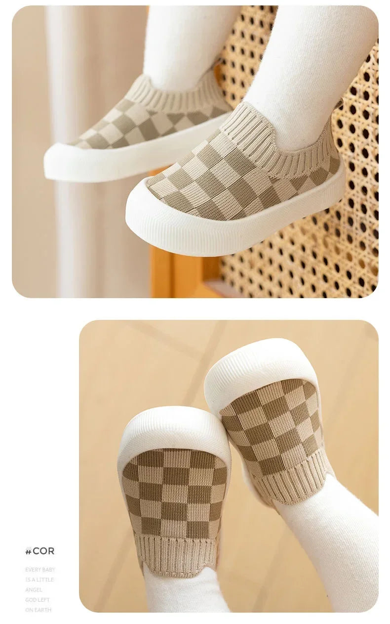 2025 Spring New Slip-on Toddler Shoes Baby First Walkers Boys Girls Autumn Non-Slip Classic Plaid Sneakers Sport Shoes