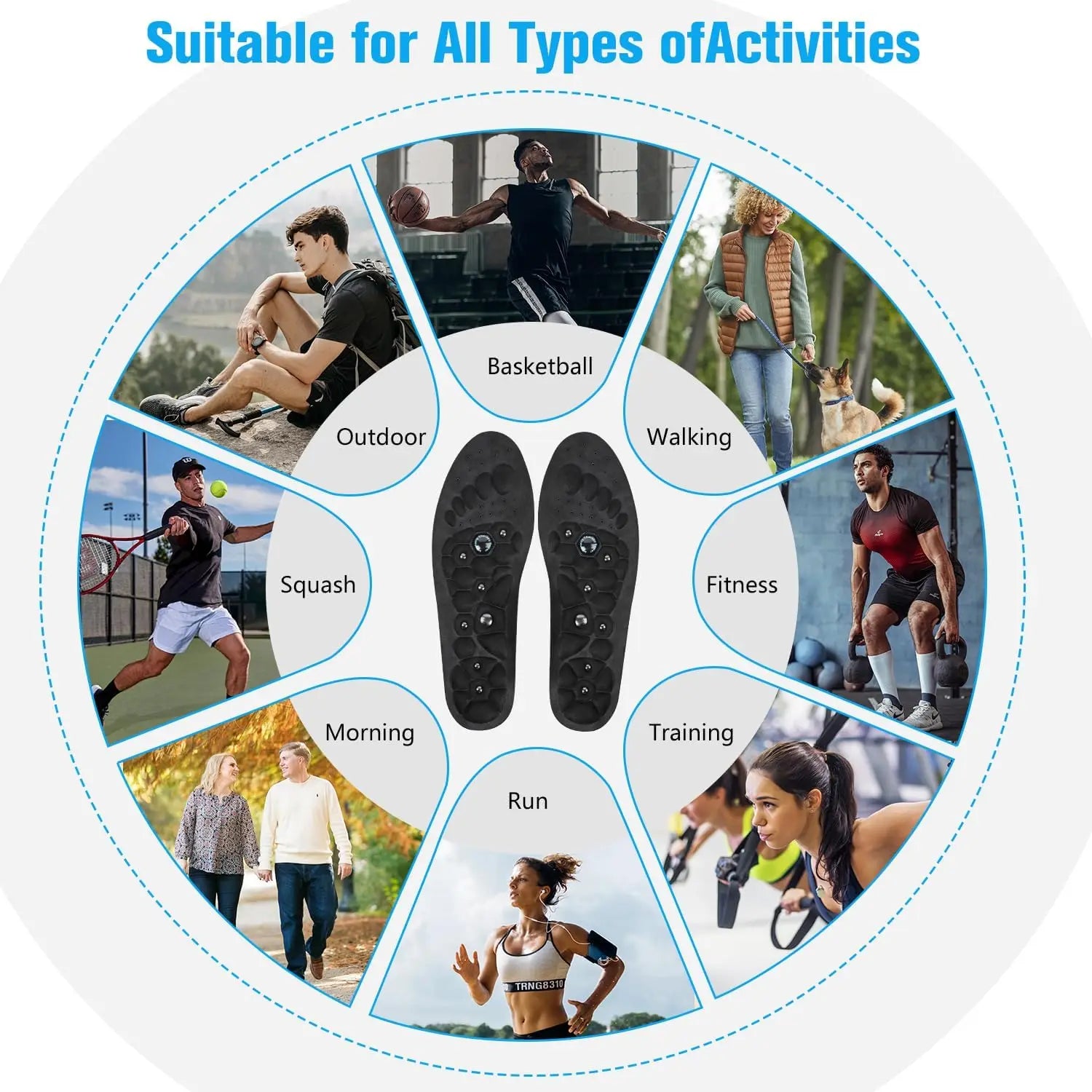 1Pair Acupressure Magnetic Therapy Insoles Slimming Breathable Running Shoes Cushion Feet Health Care Arch Support Sport Insoles