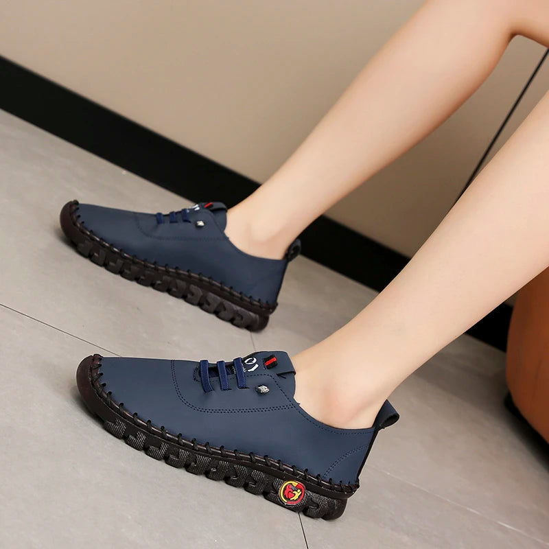 Sneakers Women Shoes Loafers Lace Up Leather Flat New Spring Ladies Casual Shoes Outdoor Travel and Walking Women Shoes