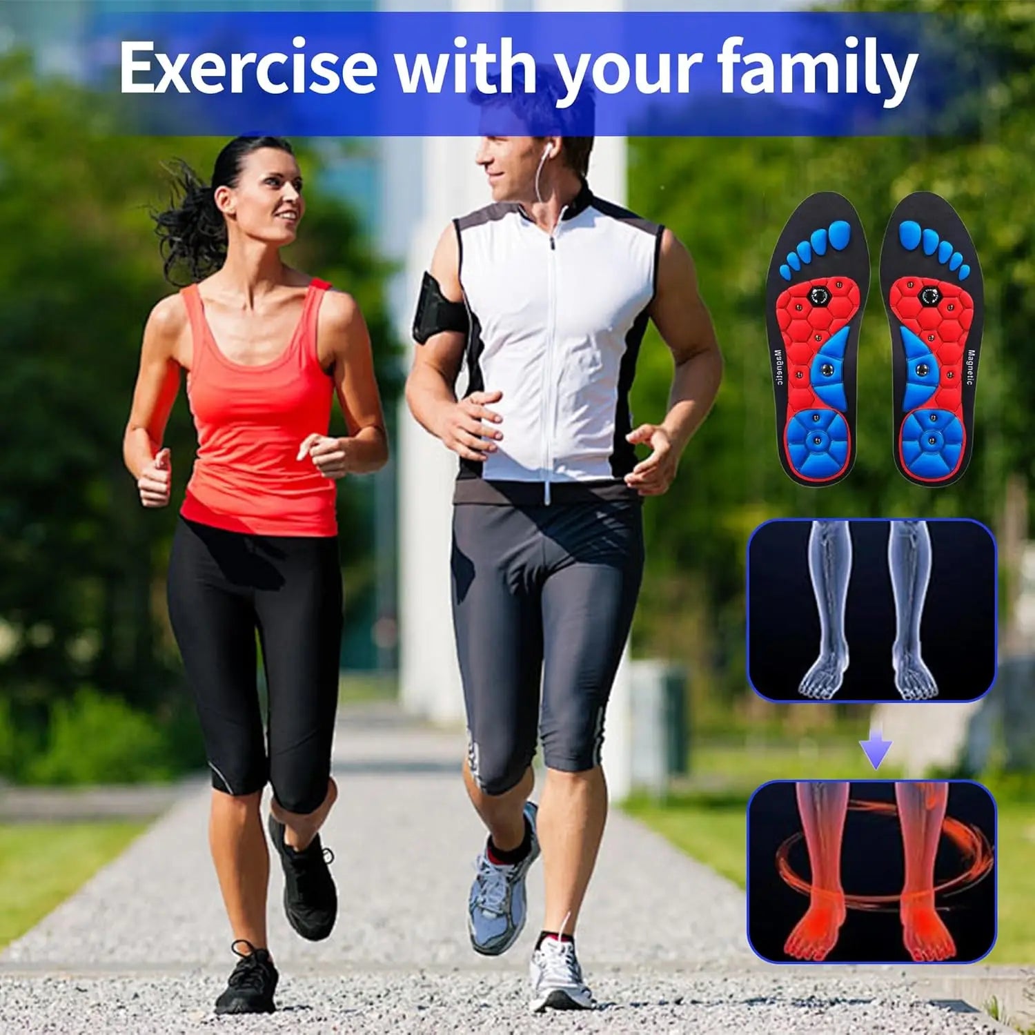1Pair Acupressure Magnetic Therapy Insoles Slimming Breathable Running Shoes Cushion Feet Health Care Arch Support Sport Insoles