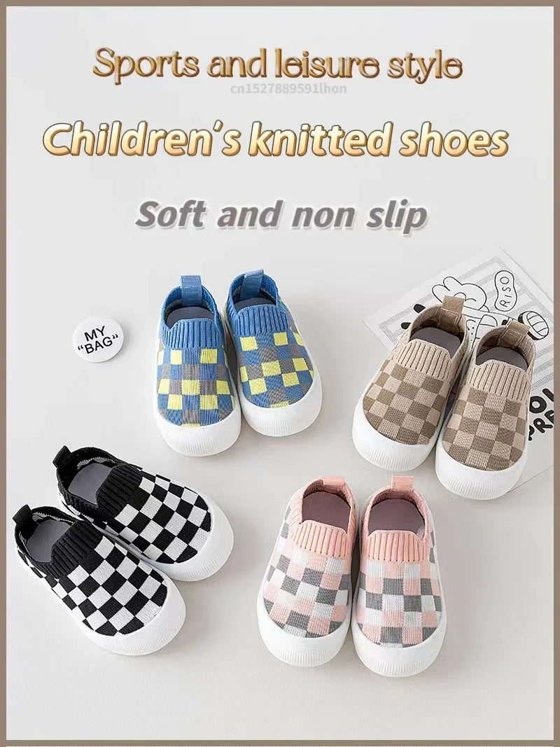 2025 Spring New Slip-on Toddler Shoes Baby First Walkers Boys Girls Autumn Non-Slip Classic Plaid Sneakers Sport Shoes